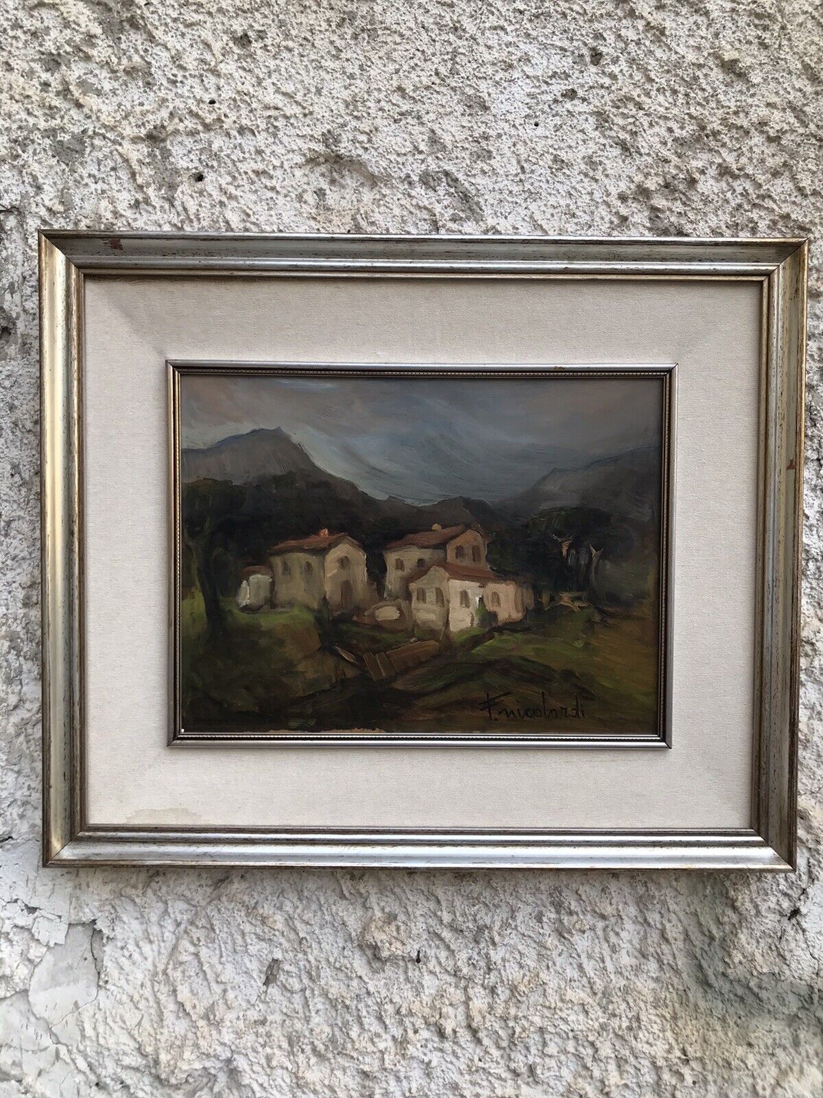 QUADRO VINTAGE - CASE A MONTE -DIPINTO A OLIO SU FAESITE