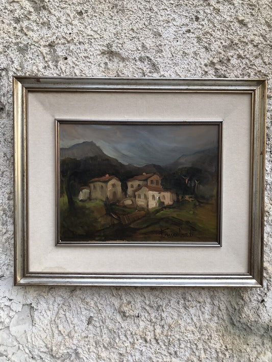 QUADRO VINTAGE - CASE A MONTE -DIPINTO A OLIO SU FAESITE