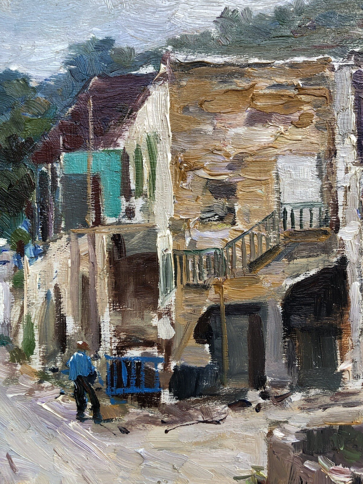 Quadro vintage -Paesaggio Con Case- dipinto a olio su tavoletta