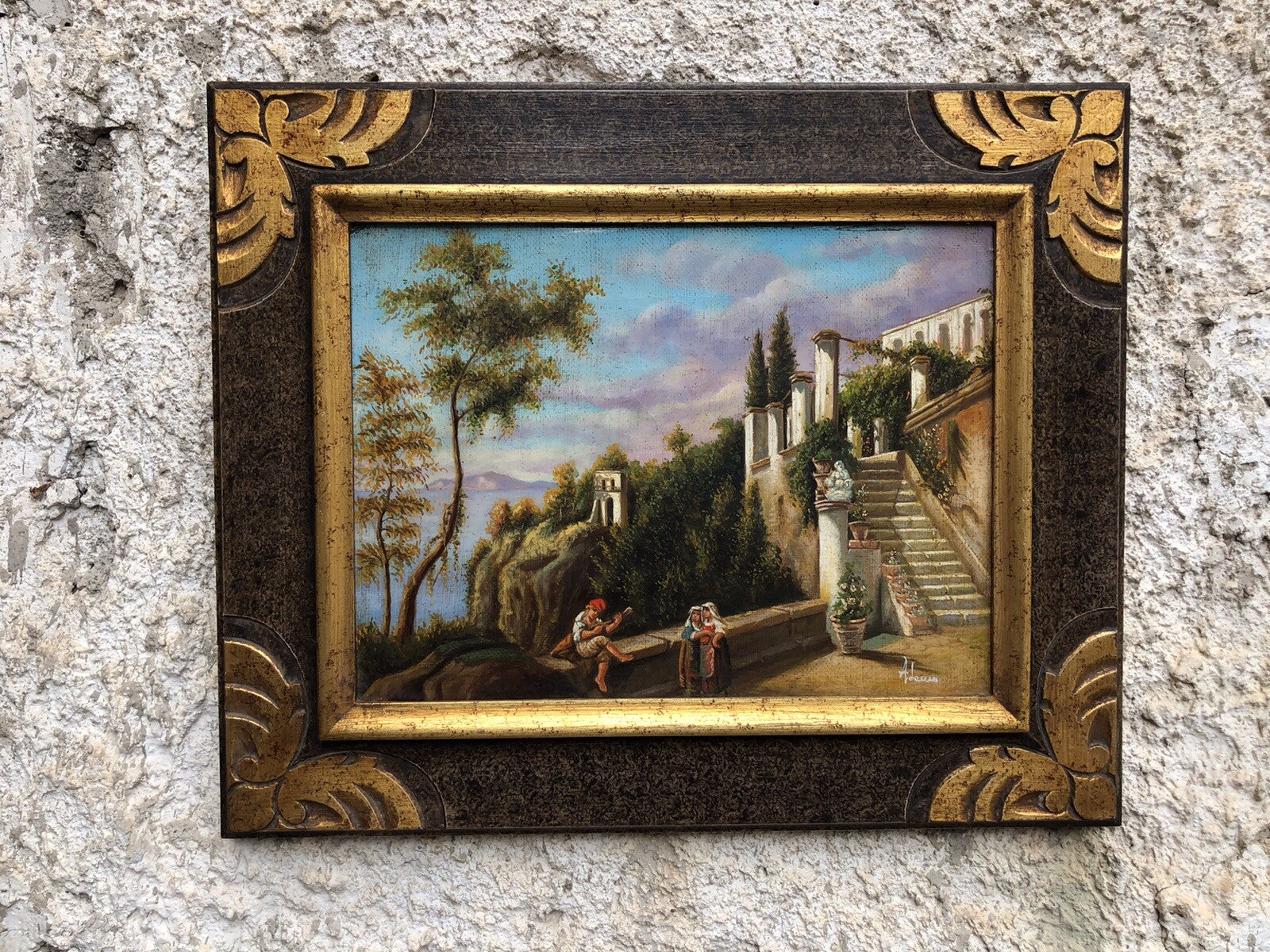 Quadro vintage -Riproduzione Scuola Di Posillipo- dipinto a olio su tela