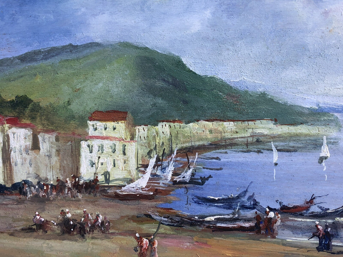 Quadro vintage -Marina Con Figure- dipinto a olio su tavoletta