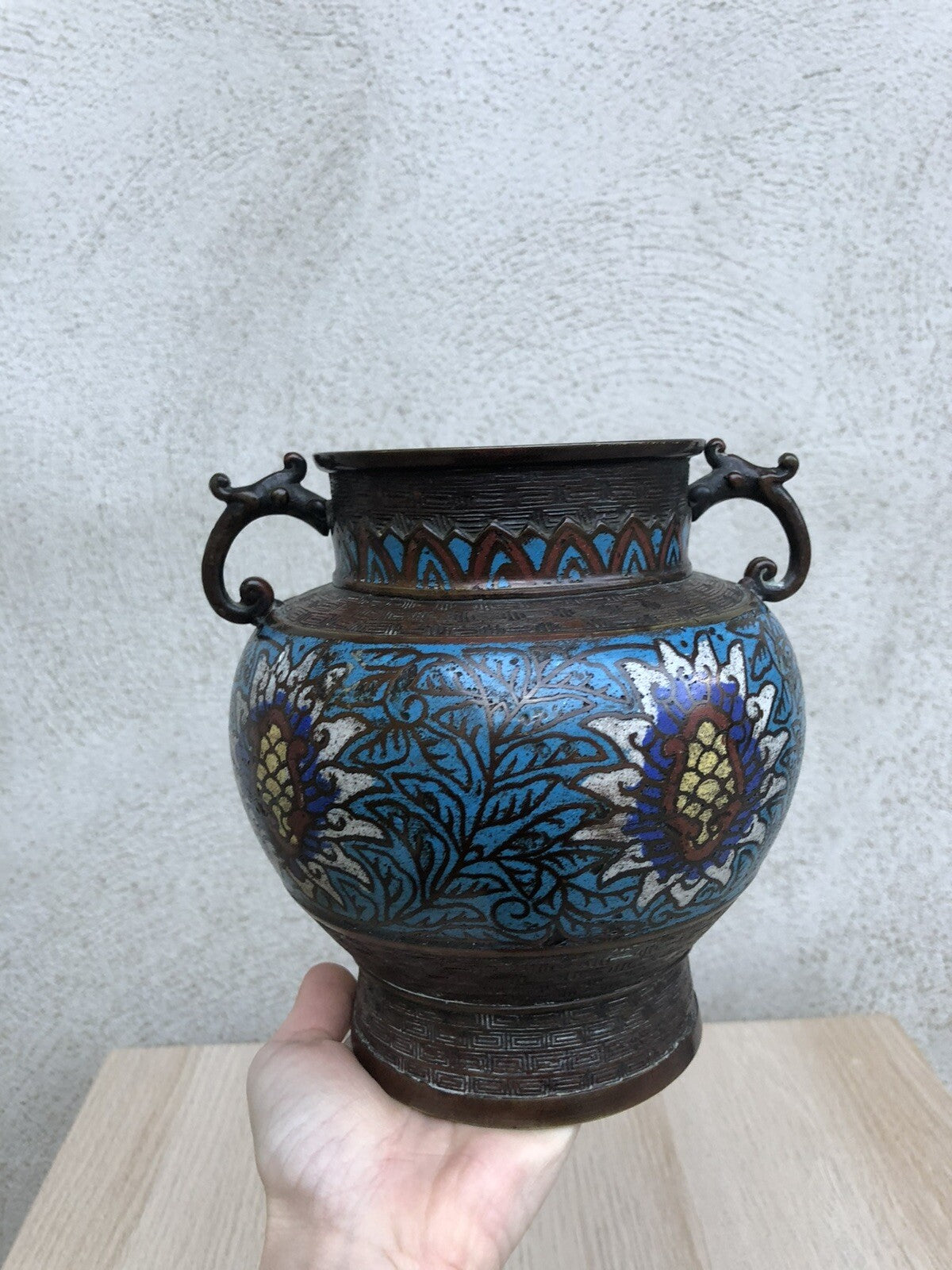 Vaso Vintage Cinese In Bronzo E Cloisonné
