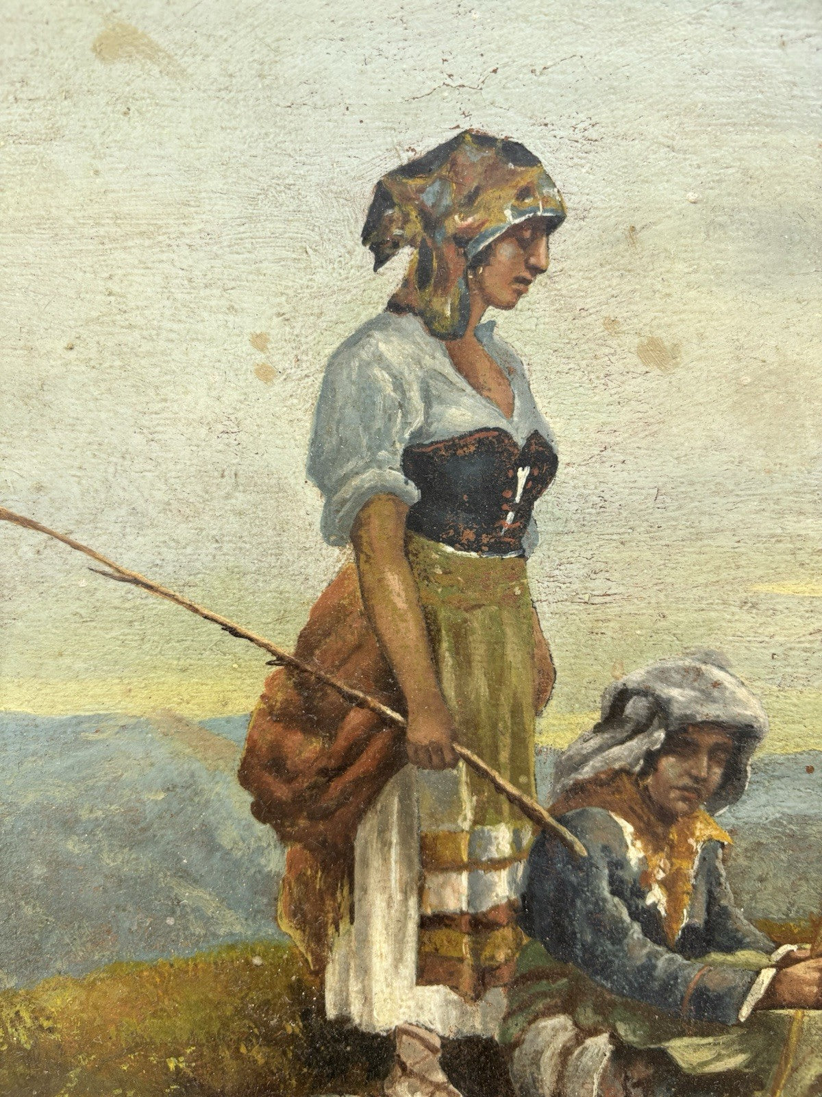 Quadro antico -Paesaggio Con Contadini- Stefano Bruzzi dipinto a olio
