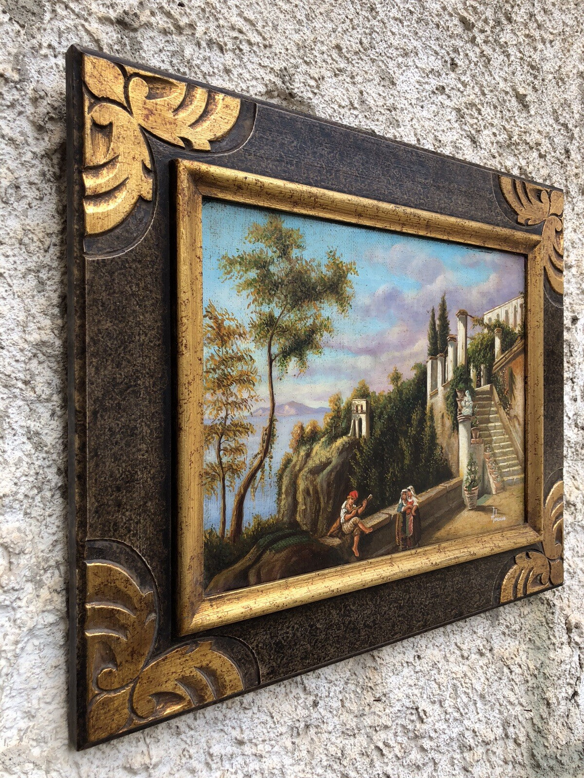 Quadro vintage -Riproduzione Scuola Di Posillipo- dipinto a olio su tela