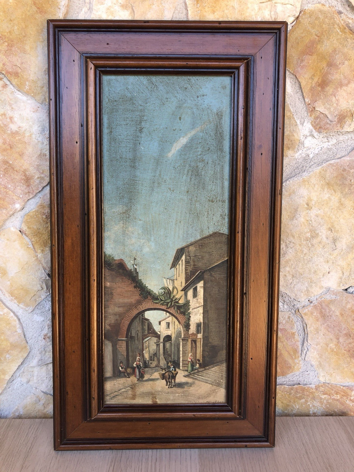 Quadro antico -Una Via Di Tivoli- dipinto a olio