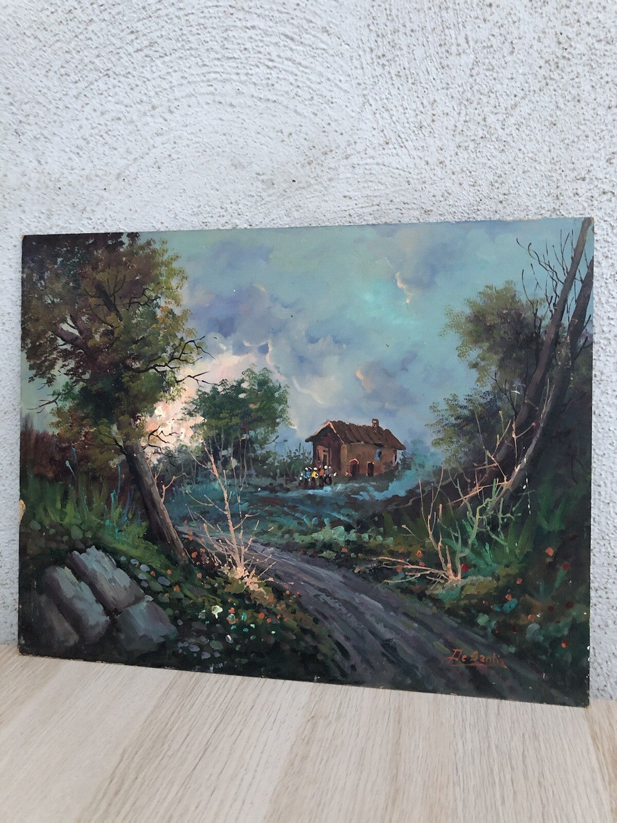 Quadro vintage -Paesaggio- dipinto a olio su masonite