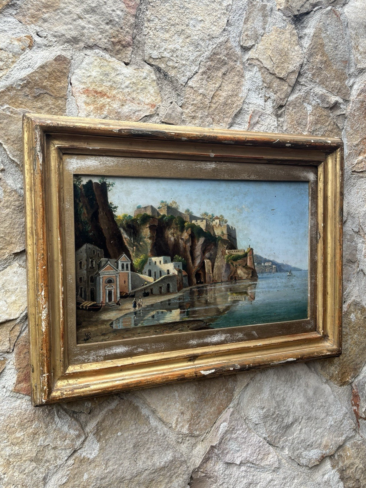 Quadro antico - Paesaggio Con Marina- dipinto a olio su tavola