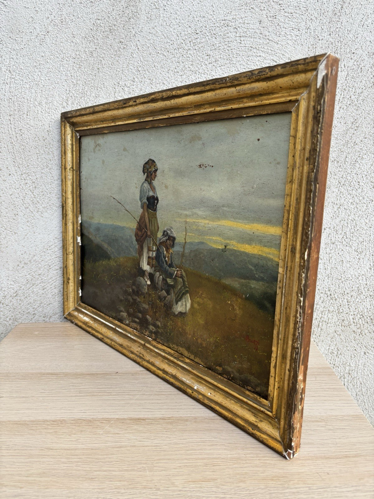 Quadro antico -Paesaggio Con Contadini- Stefano Bruzzi dipinto a olio