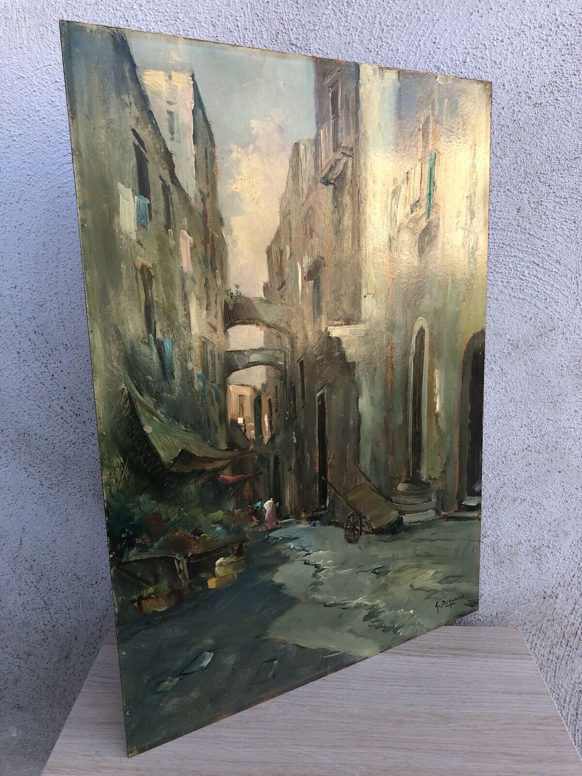 Quadro vintage -Vicolo Di Napoli- dipinto a olio
