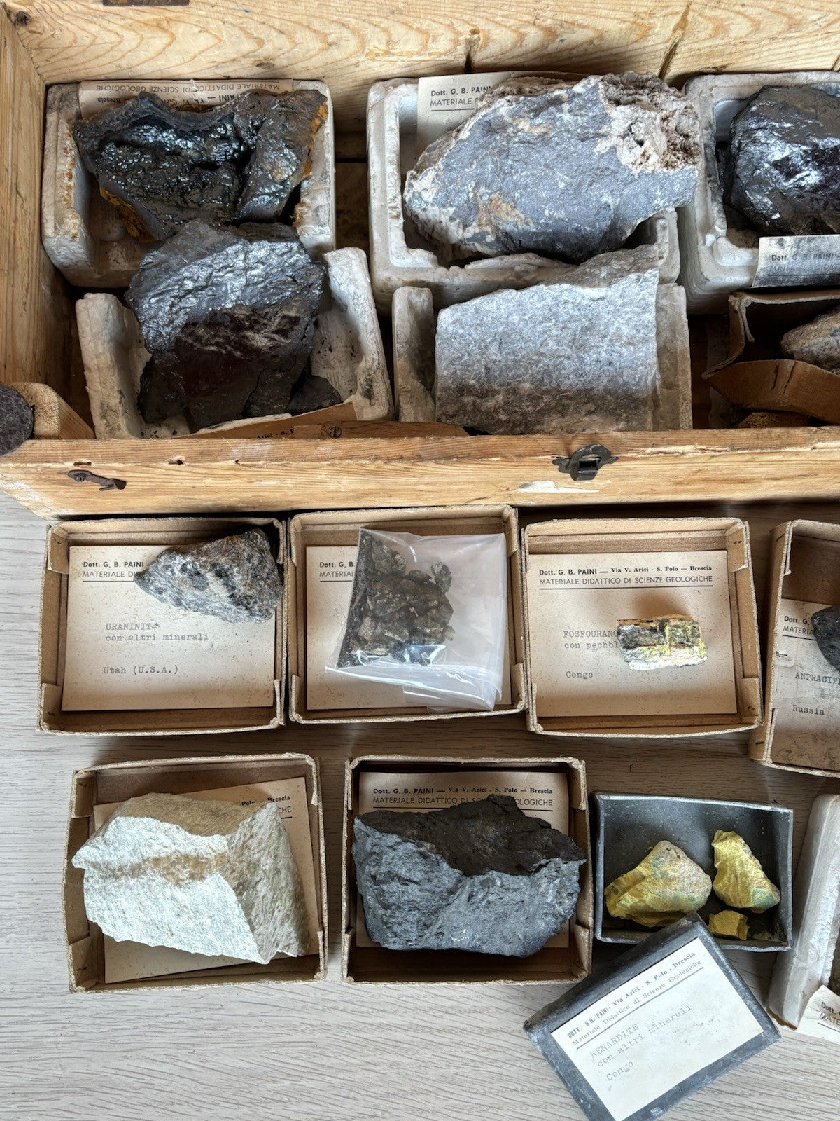 Rocce E Minerali Vintage Con Scatola In Legno Carlo Erba