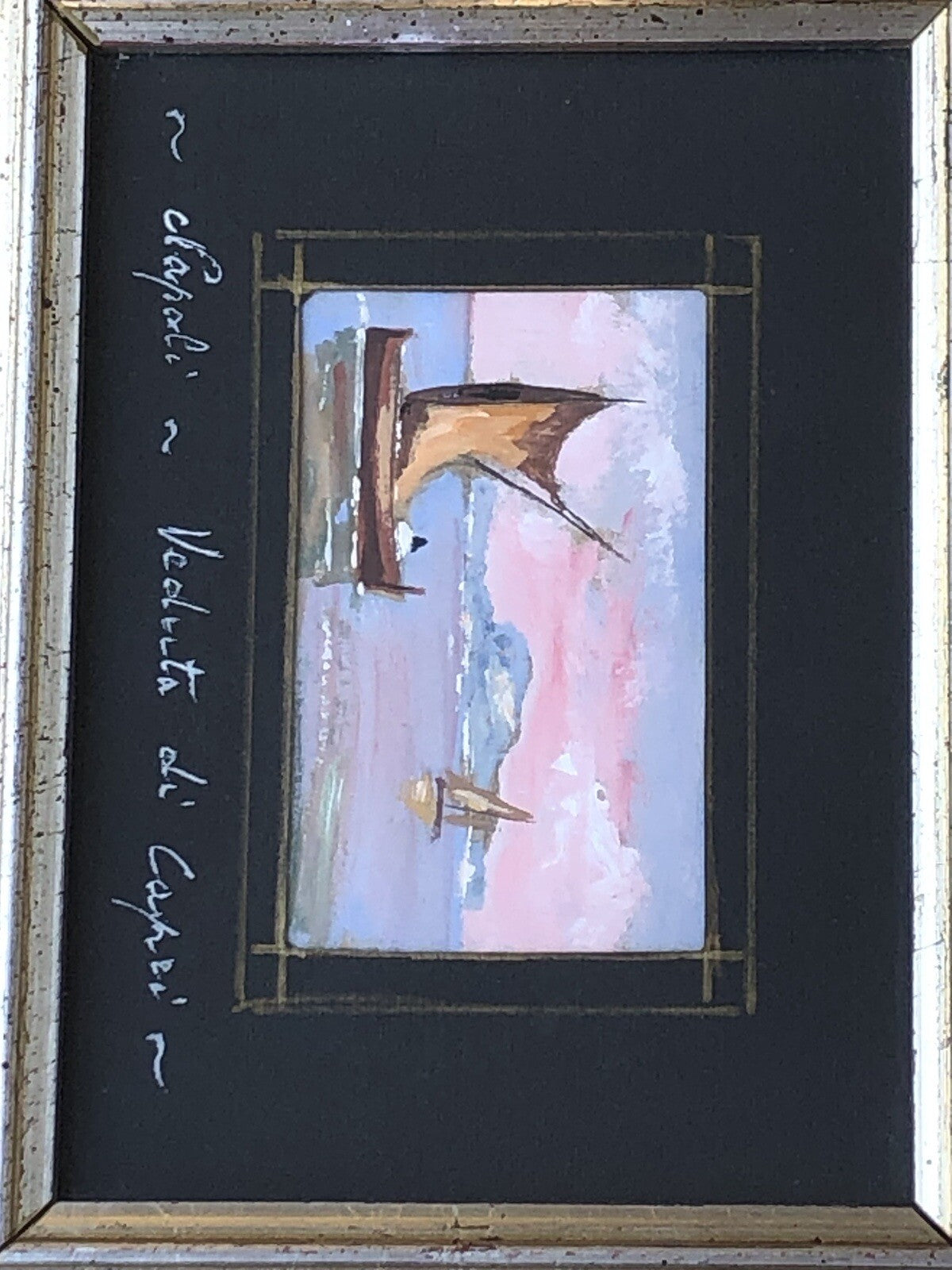 Quadro Vintage Dipinto Gouache, Napoli-Capri