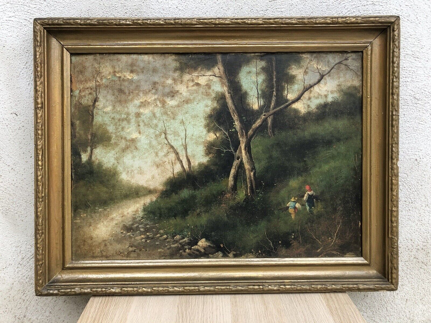 Quadro antico -Paesaggio- dipinto a olio su tela applicata su cartone