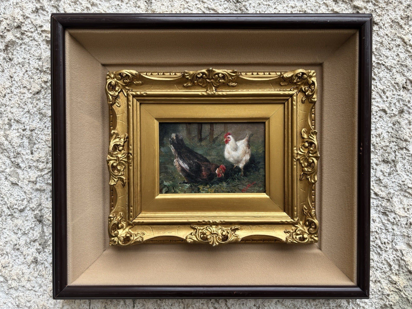 Quadro -Galline- Gianni Strino dipinto a olio su tavoletta
