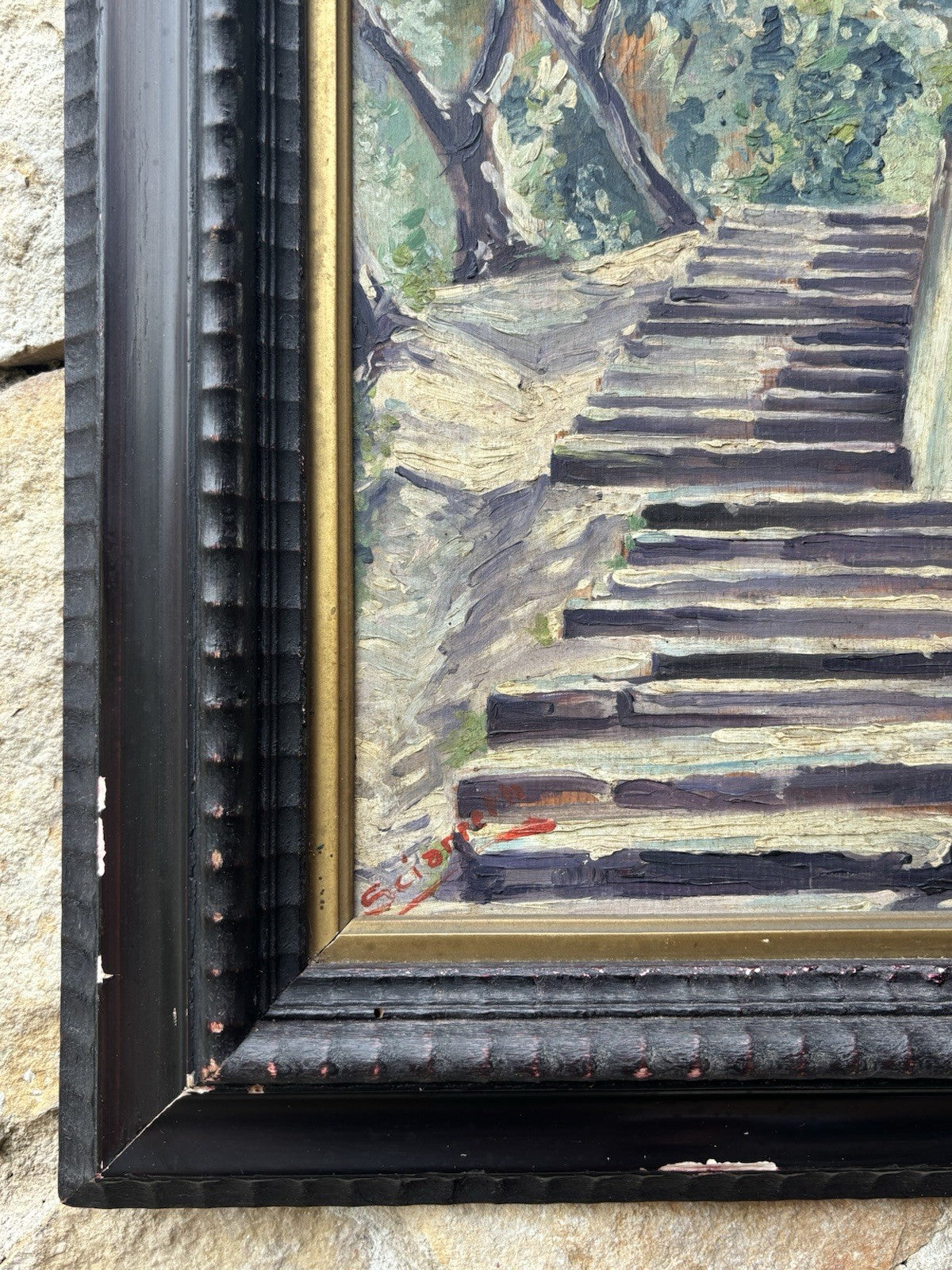 Quadro antico -Monte Parioli ( Roma )- dipinto a olio su tavoletta