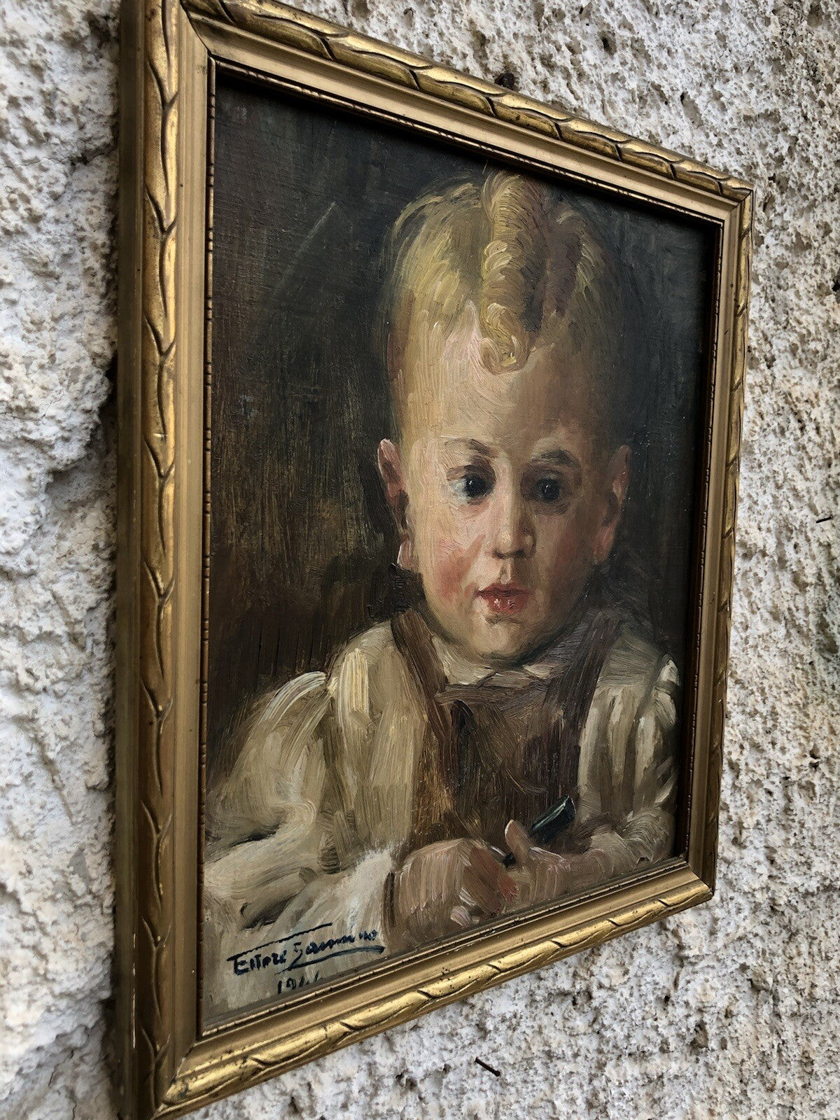 Quadro antico -Scolaretto- dipinto a olio su tavoletta