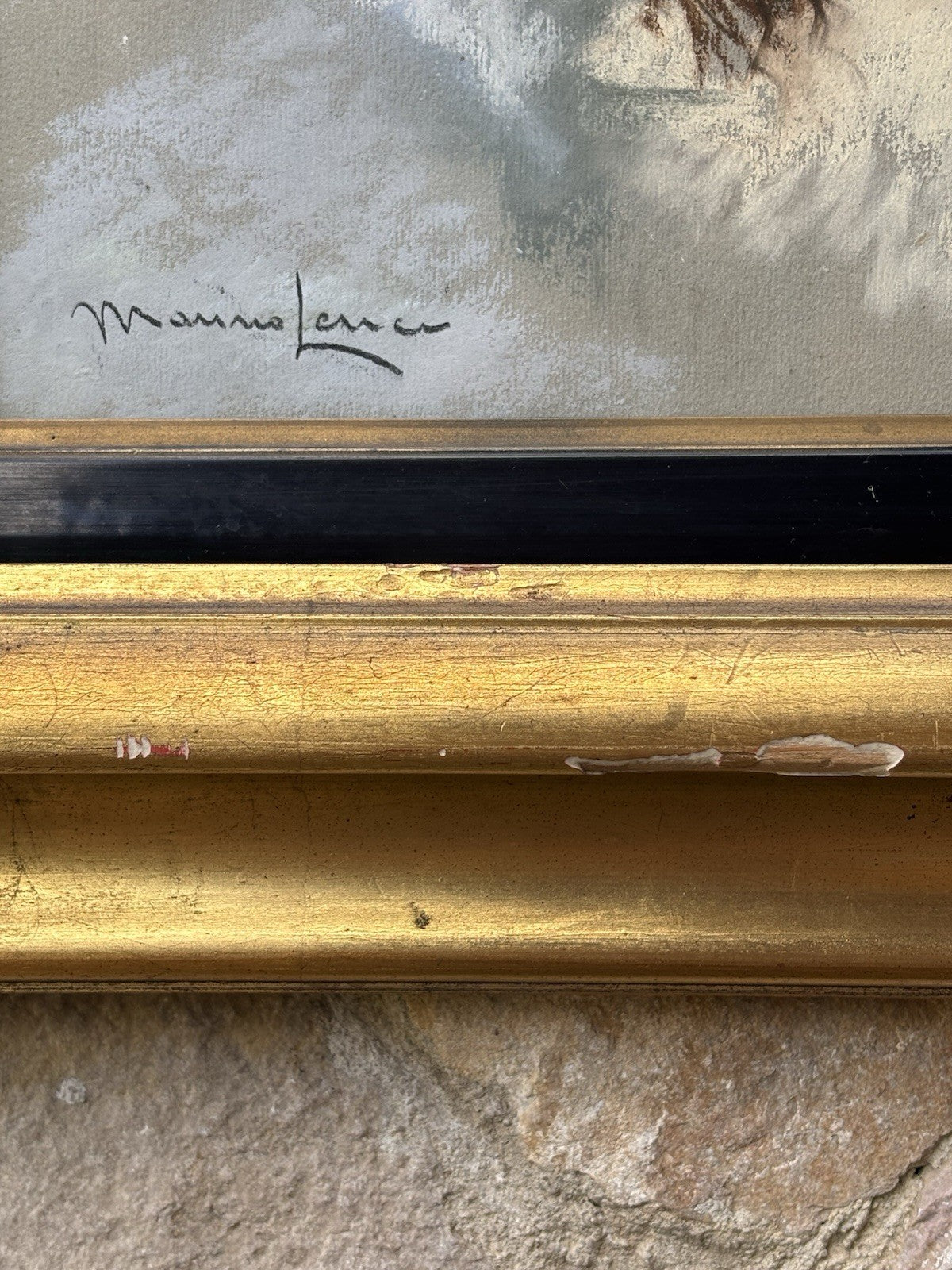 Quadro -Cane E Gatto- Marino Lenci realizzato a pastello su carta