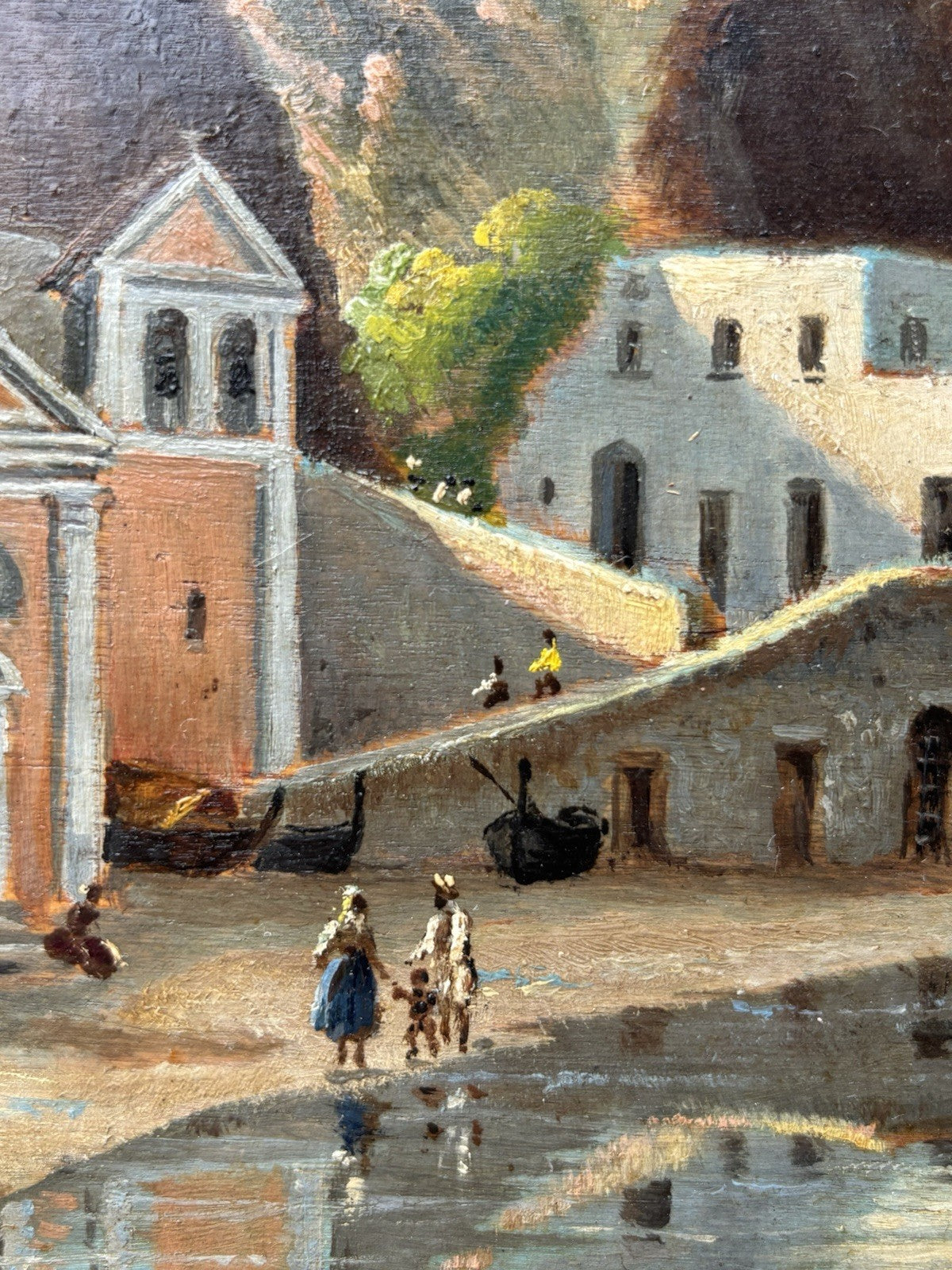 Quadro antico - Paesaggio Con Marina- dipinto a olio su tavola