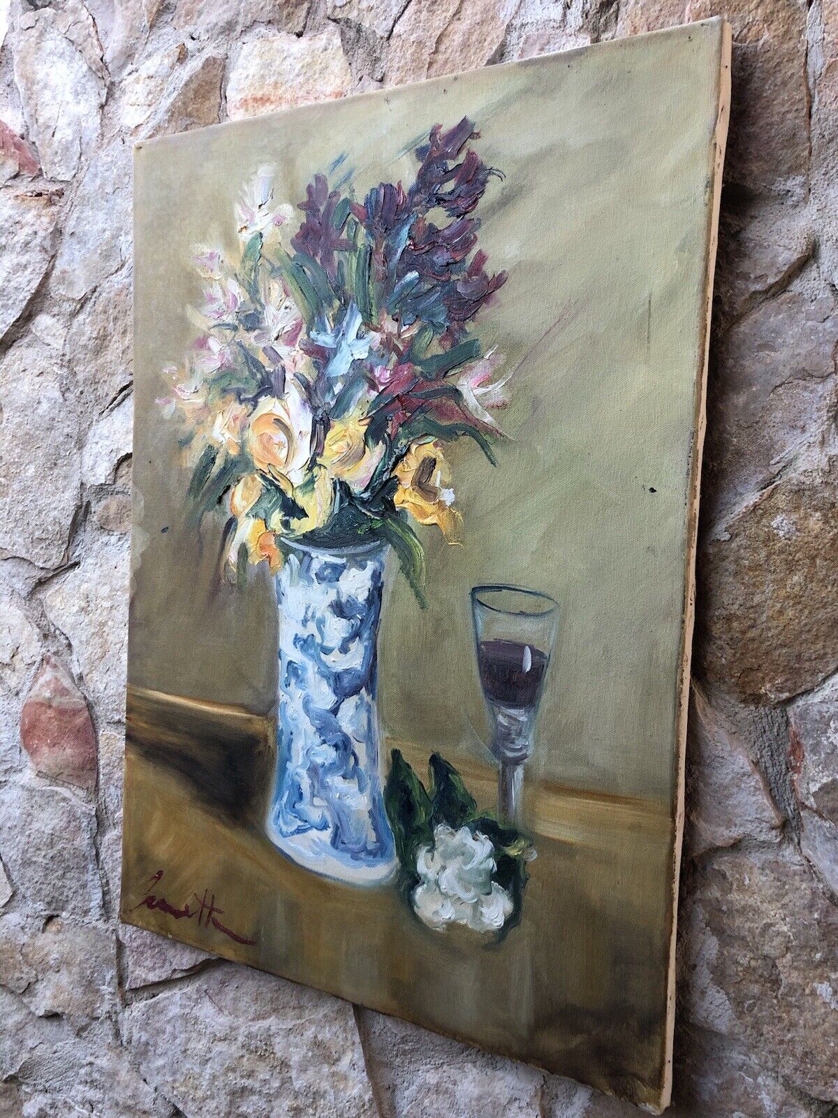 Quadro vintage -Vaso Con Fiori- dipinto a olio su tela