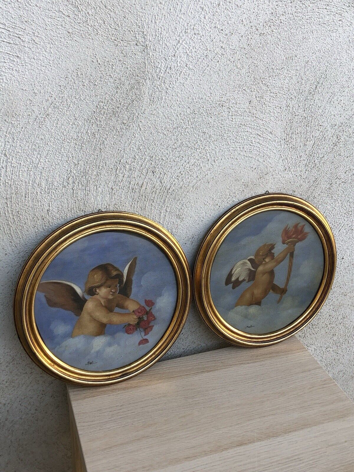 Coppia quadri vintage -Puttini- dipinti a olio su tela