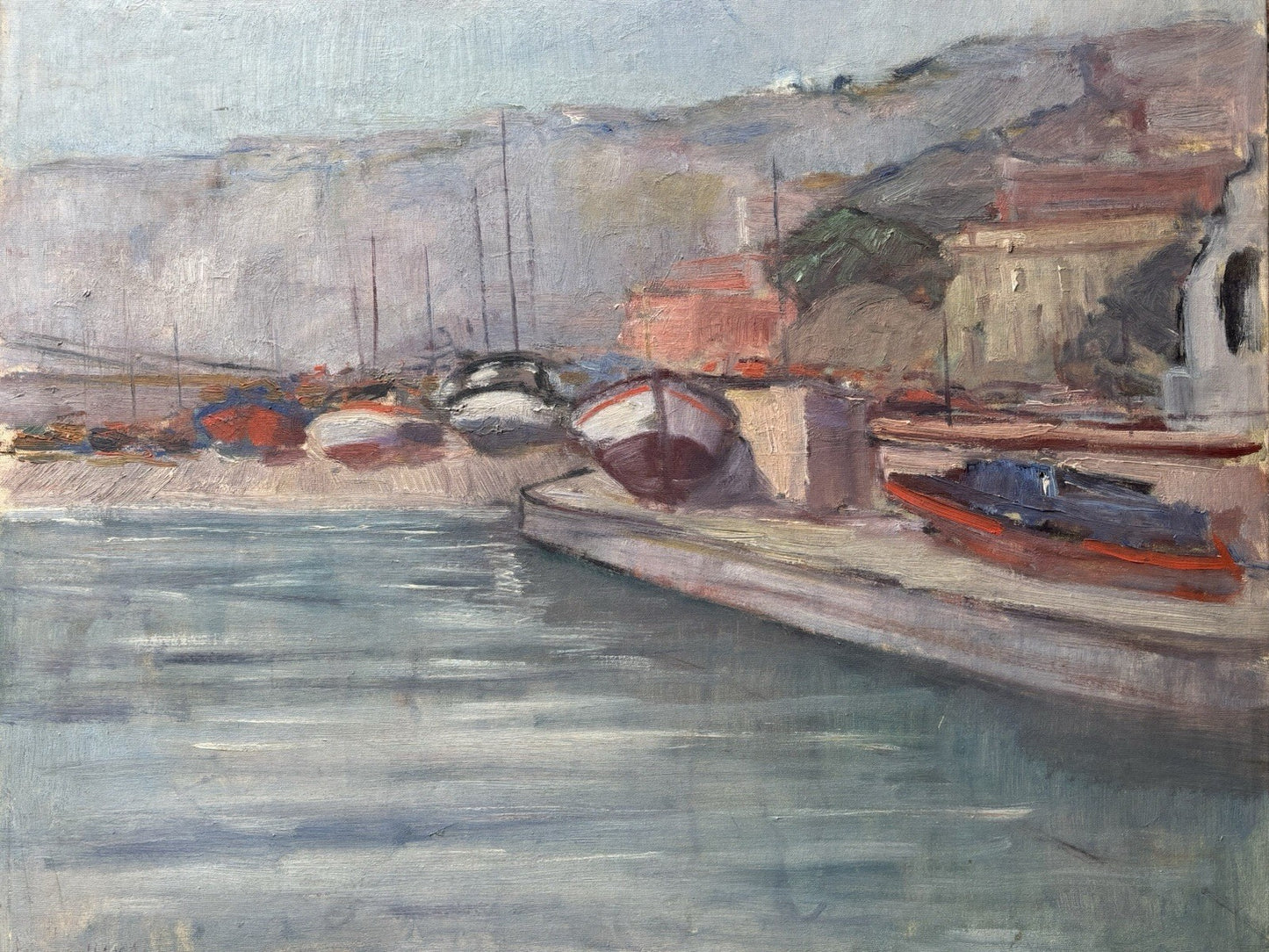 Quadro -Barche Al Porto- dipinto a olio su tela