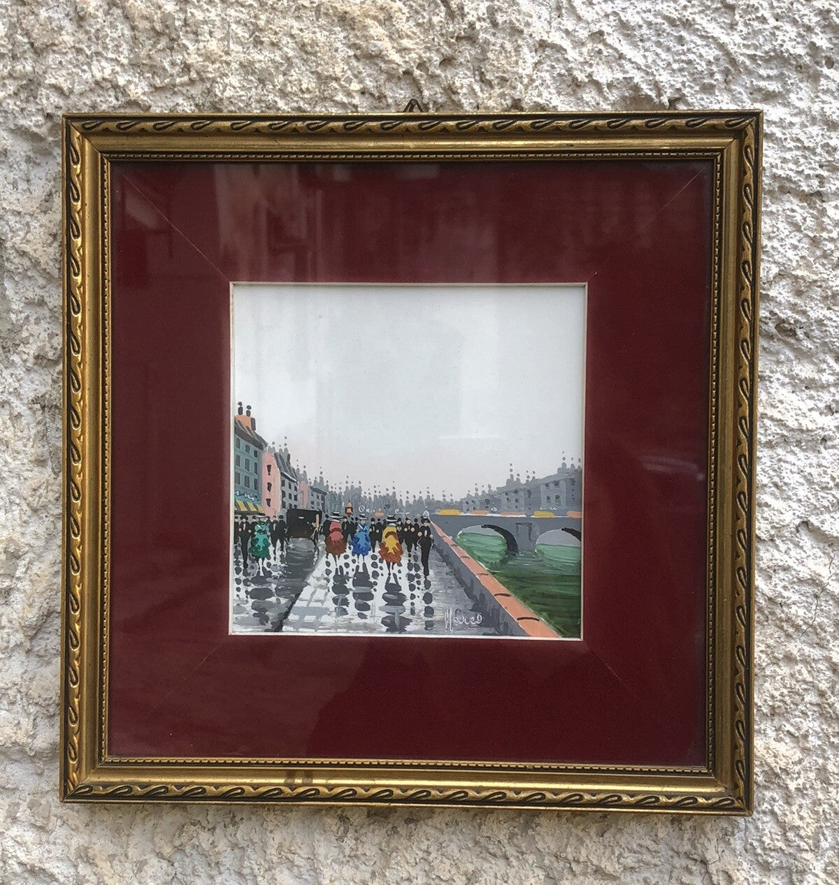 Coppia Di Quadri Vintage Dipinti Su Mattonella
