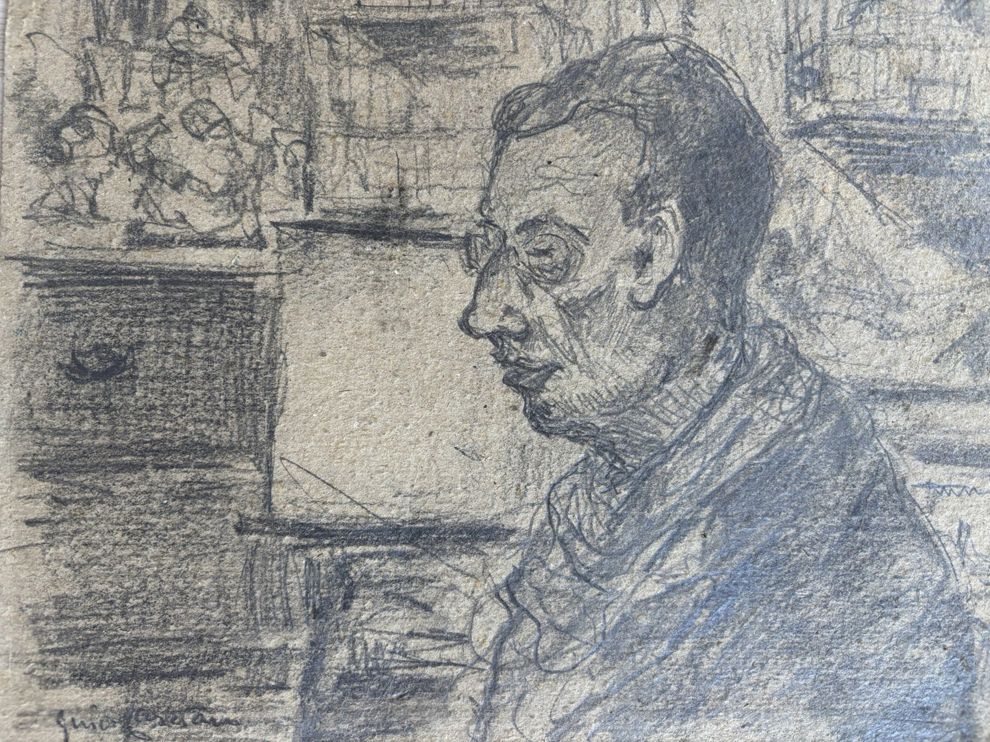 Quadro -Figura Di Uomo- Guido Casciaro disegno a matita su cartoncino