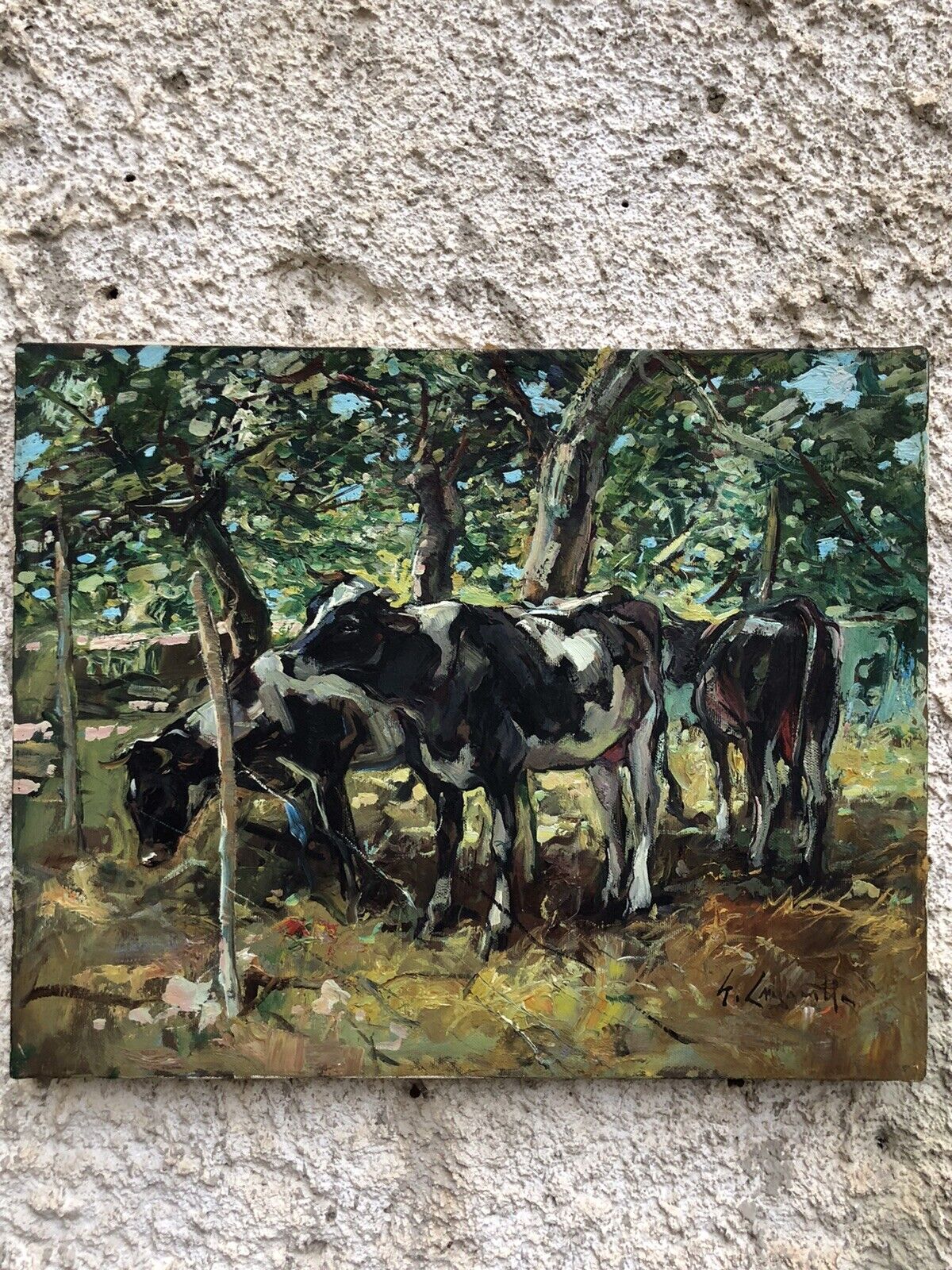Quadro vintage -Mucche- dipinto a olio su tela