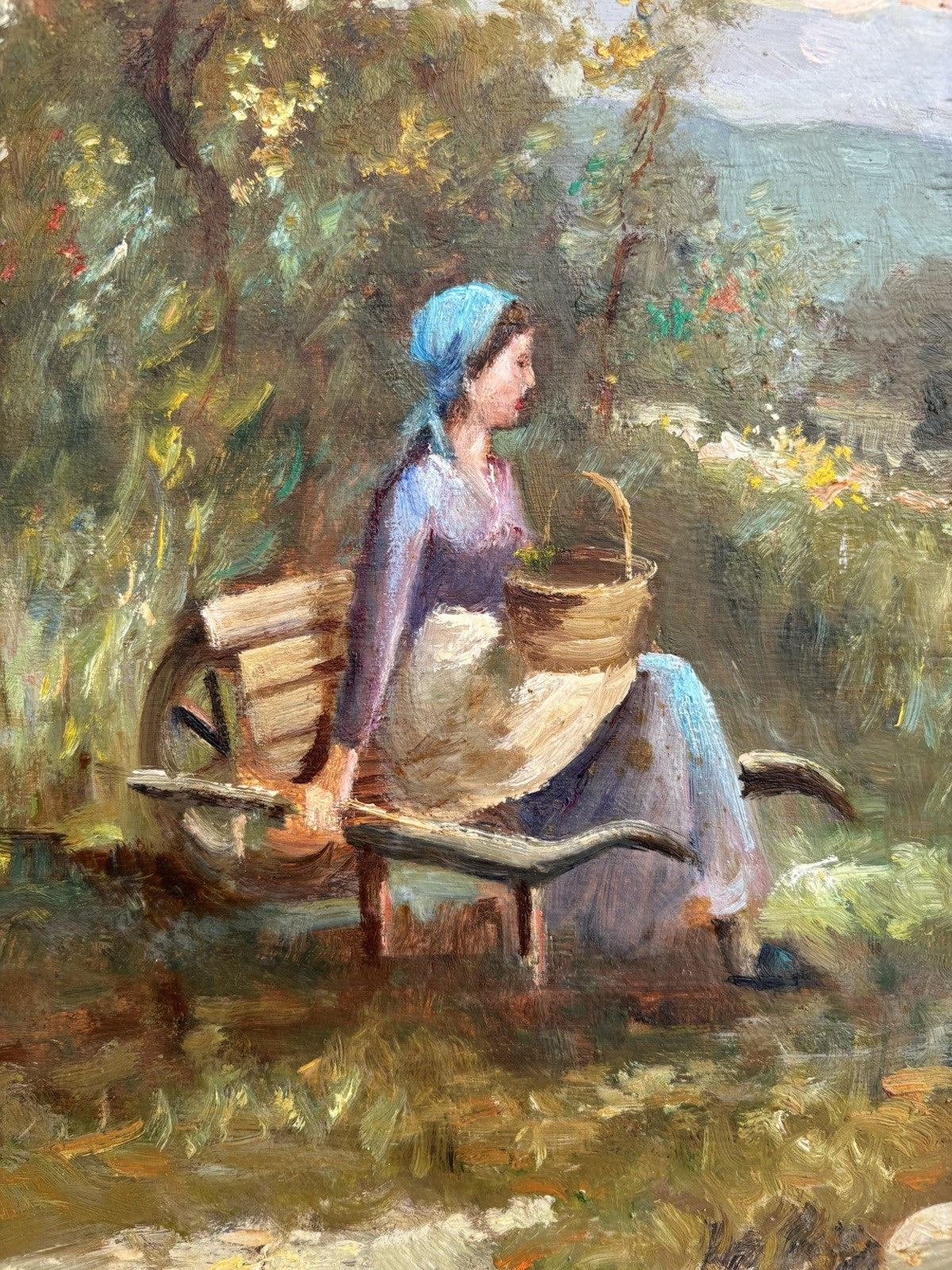 Quadro -Paesaggio Con Contadinella- dipinto a olio