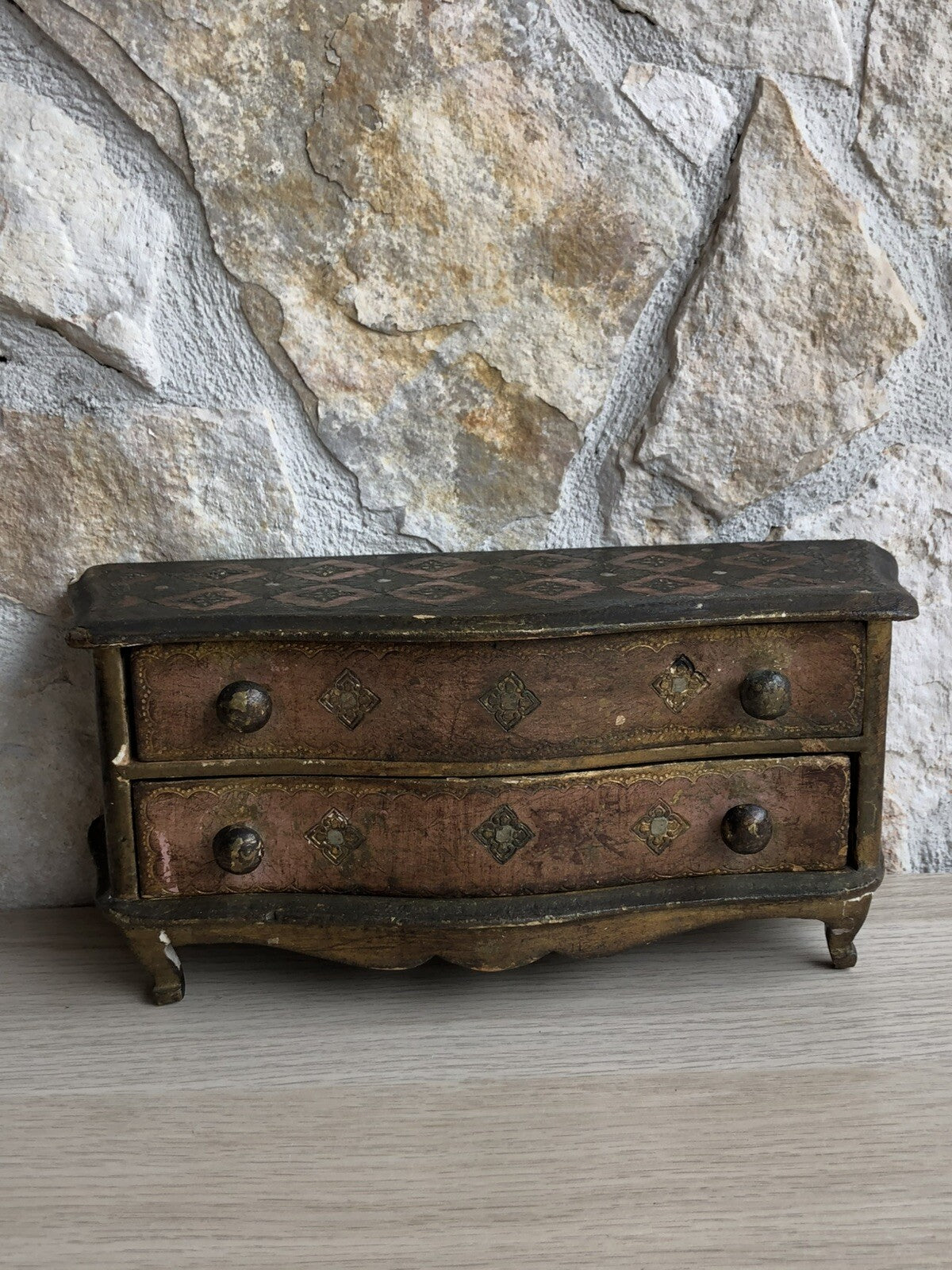 Scatola Portagioie Vintage In Legno Stile Fiorentino