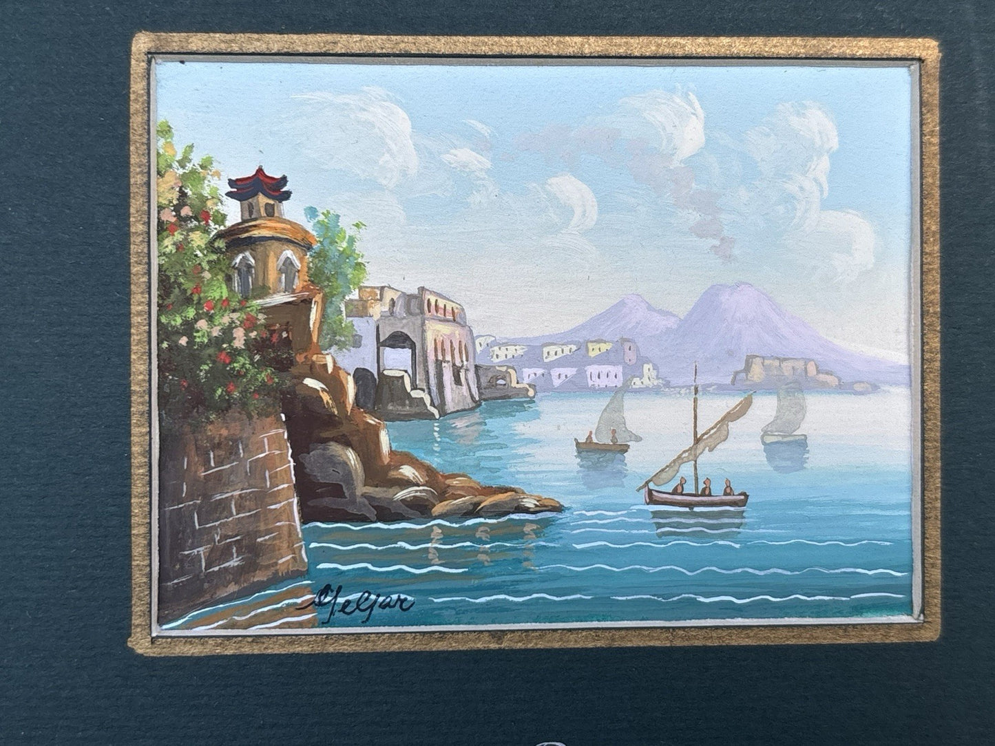 Gouache Vintage Dipinti Su Carta -Vedute Di Napoli-