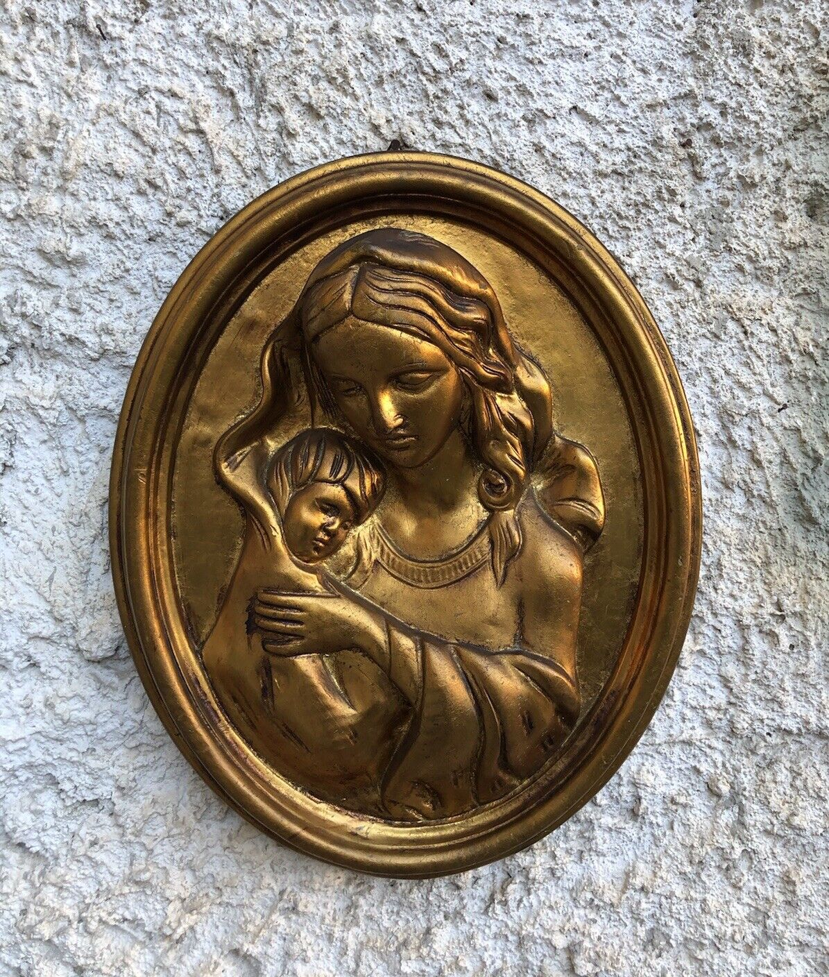 Quadro Madonna Con Bambino A Rilievo In Legno, Pasta Legno