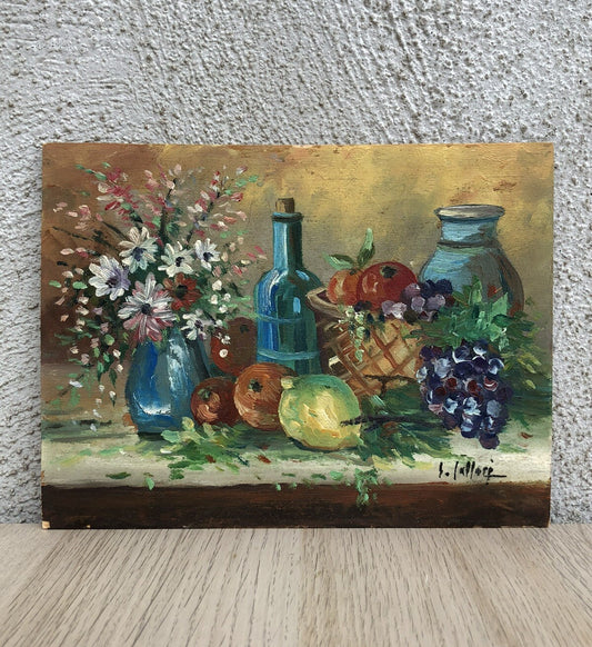 Quadro vintage -Natura Morta- dipinto a olio su tavoletta