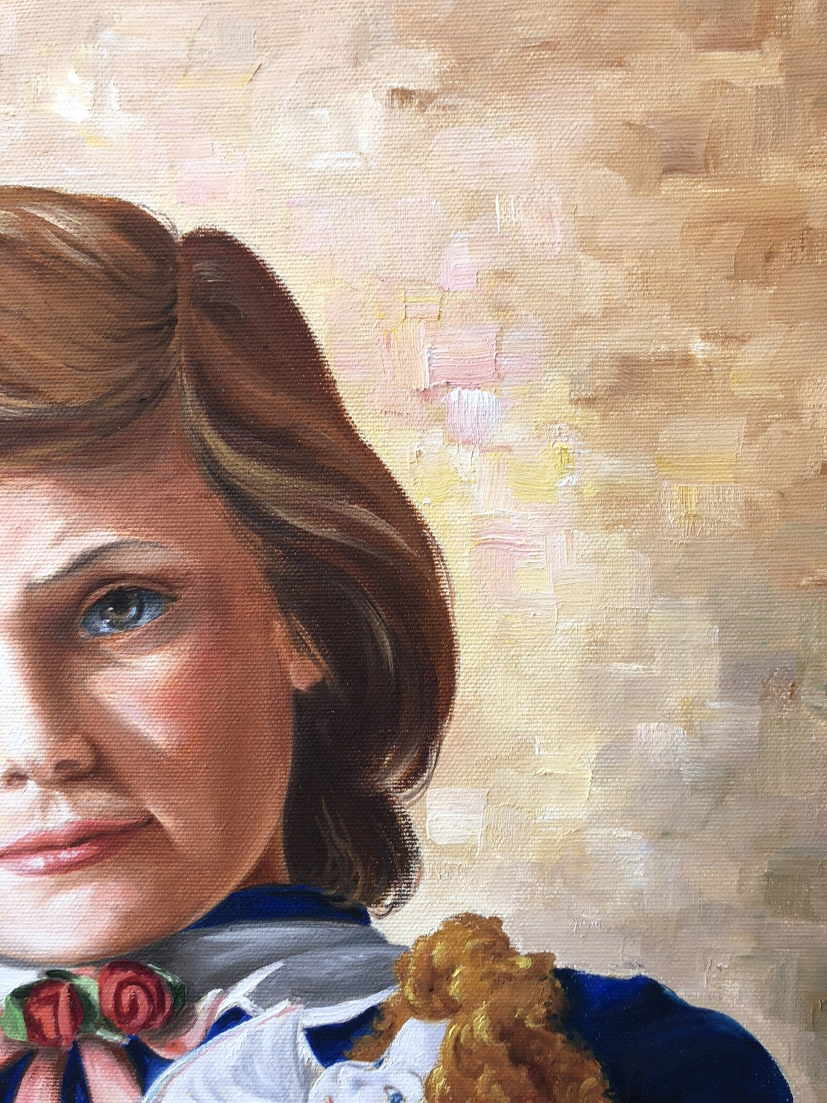 Quadro -Ragazza Con Bambola- dipinto a olio su tela