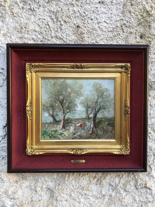 Quadro vintage -Ulivi- dipinto a olio su tavoletta
