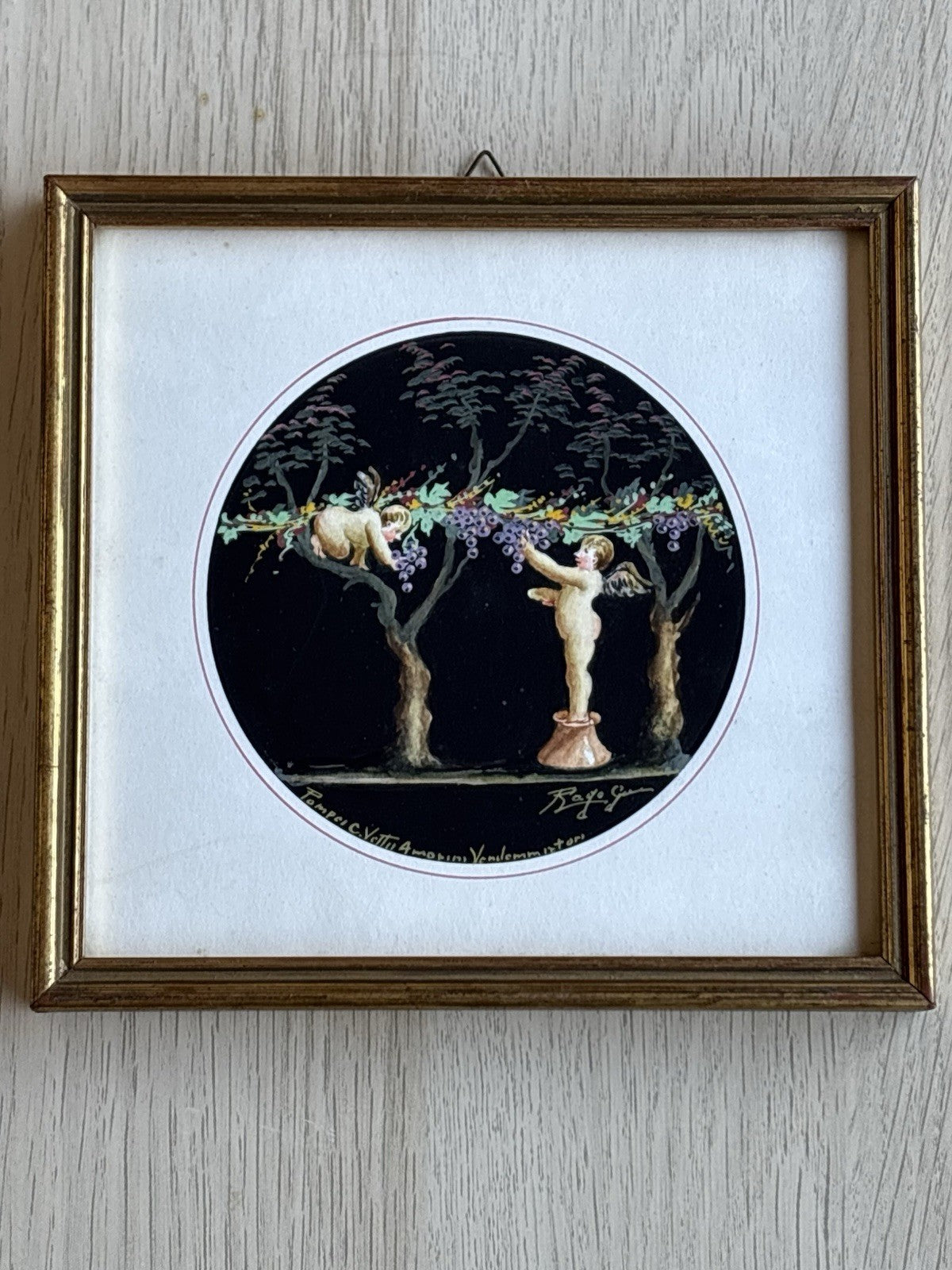 Coppia Di Quadri Vintage -Amorini- Gouache Dipinti A Mano