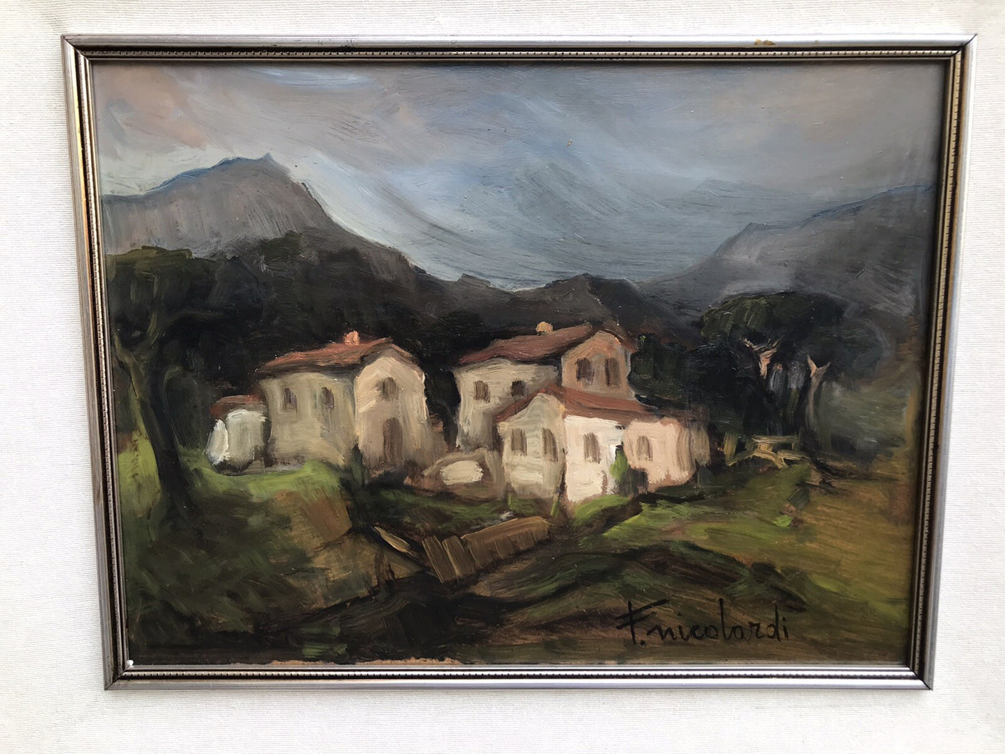 QUADRO VINTAGE - CASE A MONTE -DIPINTO A OLIO SU FAESITE