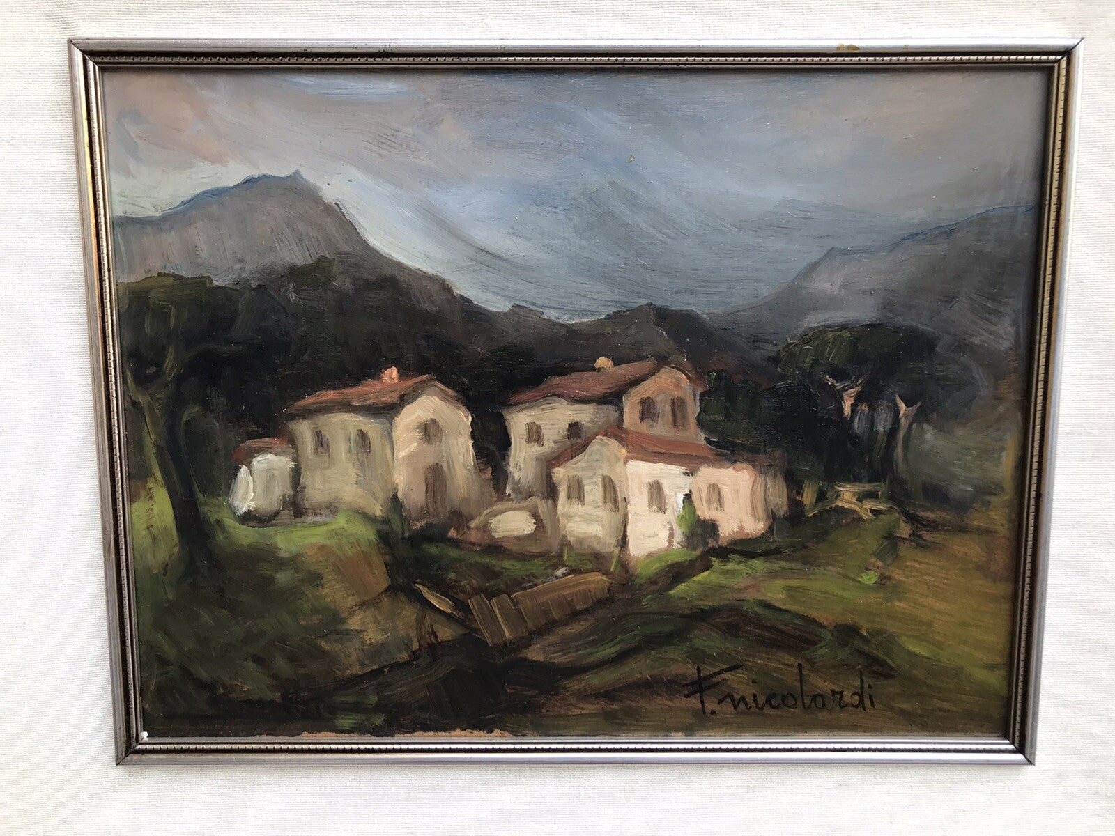 QUADRO VINTAGE - CASE A MONTE -DIPINTO A OLIO SU FAESITE