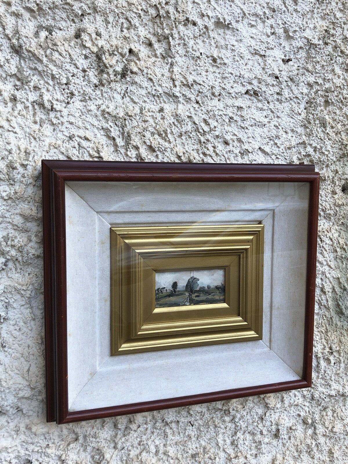 Quadro vintage -Paesaggio- dipinto a tempera su cartoncino