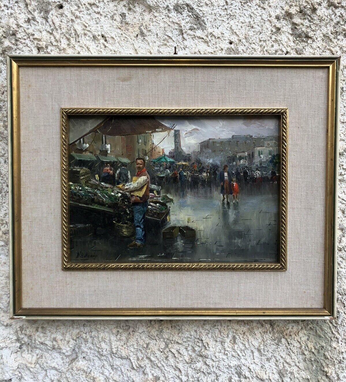 Quadro vintage -Mercato- dipinto a olio
