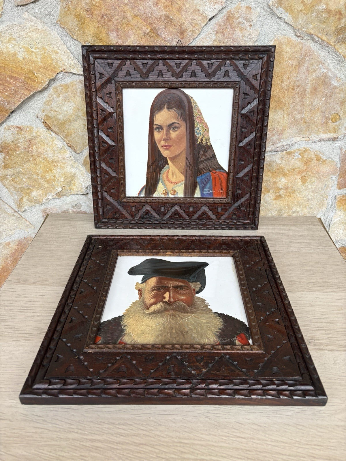 Coppia Di Quadri Dipinti Sardi Su Mattonella, Ennio Perrotti (1903-1987)