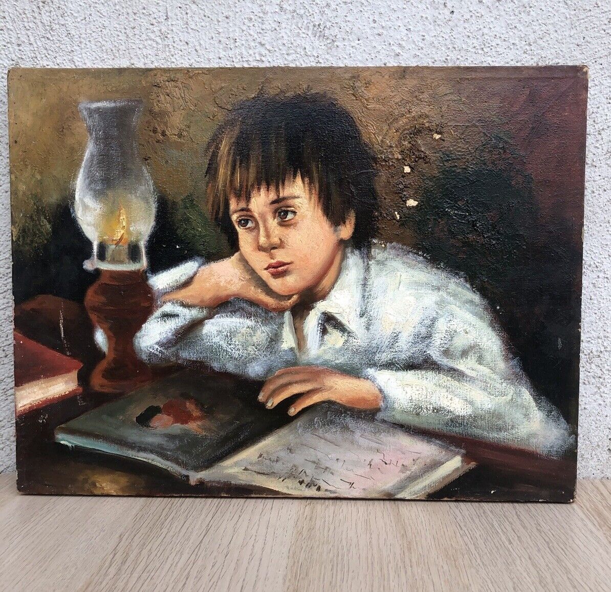 Quadro vintage -Studente In Lettura- dipinto a olio su tela