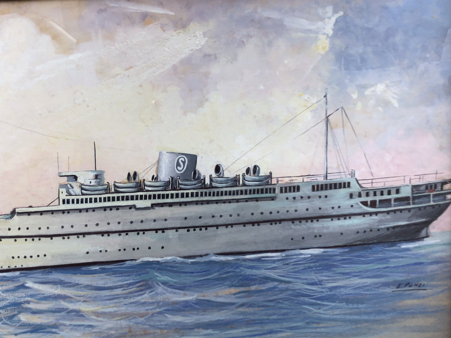 Quadro dipinto Nave “Venezuela Grimaldi Siosa Line” vintage