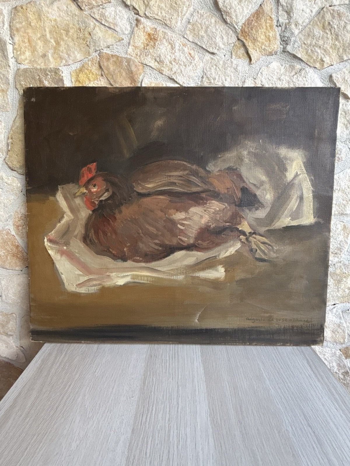 Quadro -Gallina- Augusto Orange De Rose dipinto a olio su tela