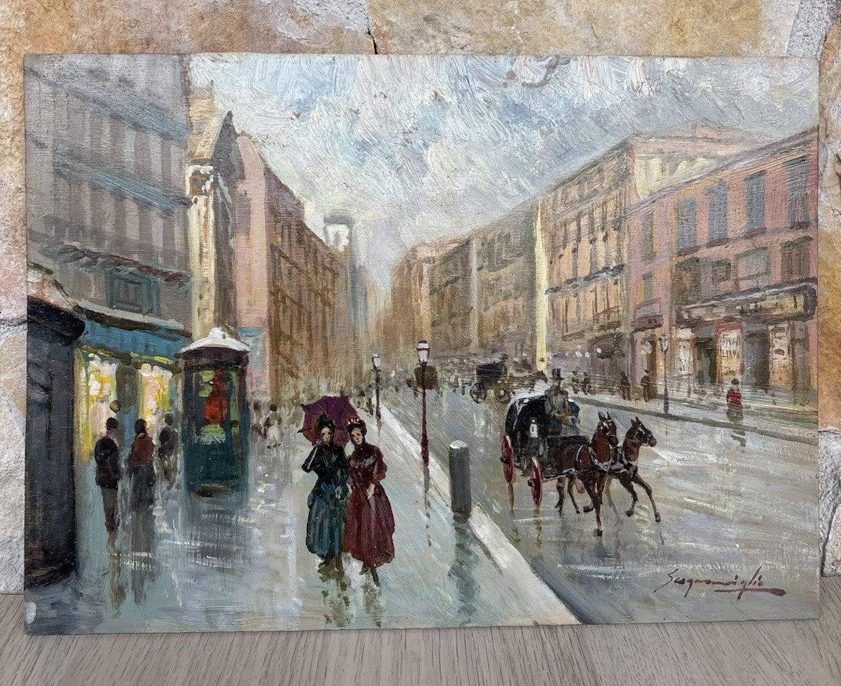 Quadro -Strada Di Città- Giuseppe Scognamiglio- dipinto a olio