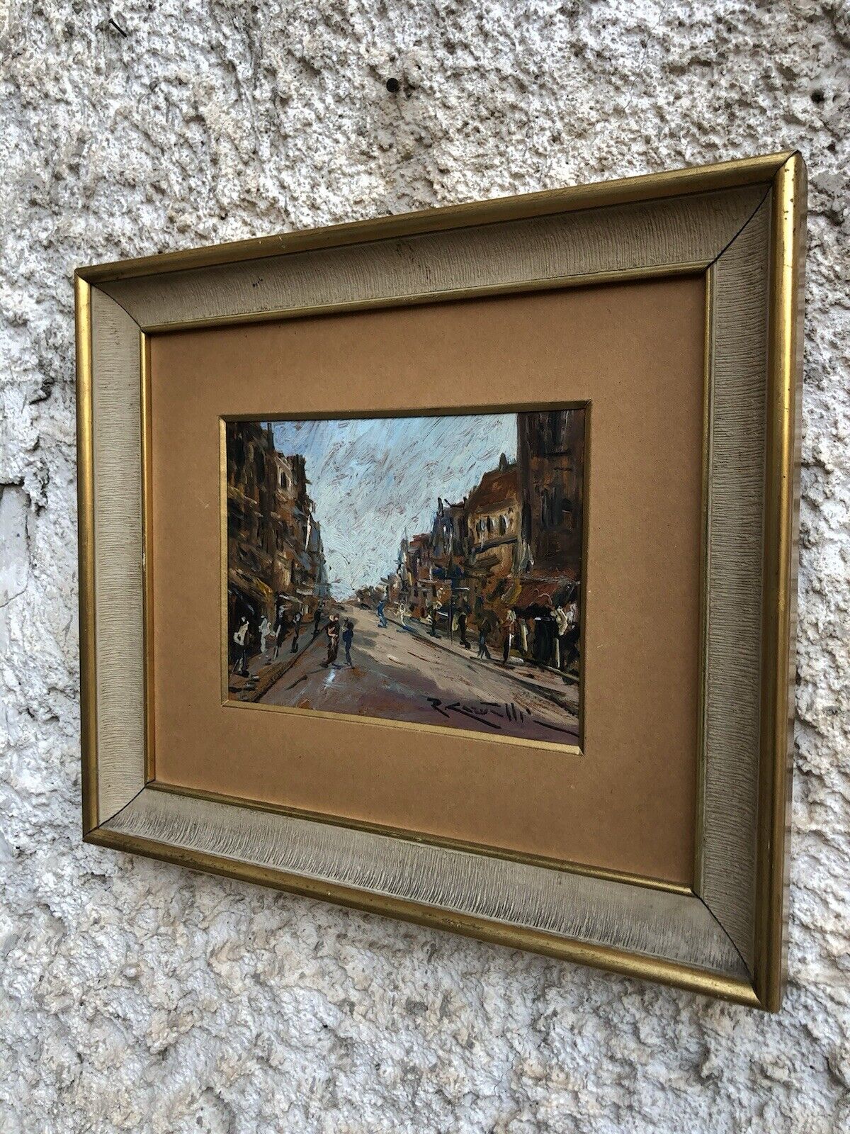 Quadro vintage -Strada Con Figure- dipinto a olio
