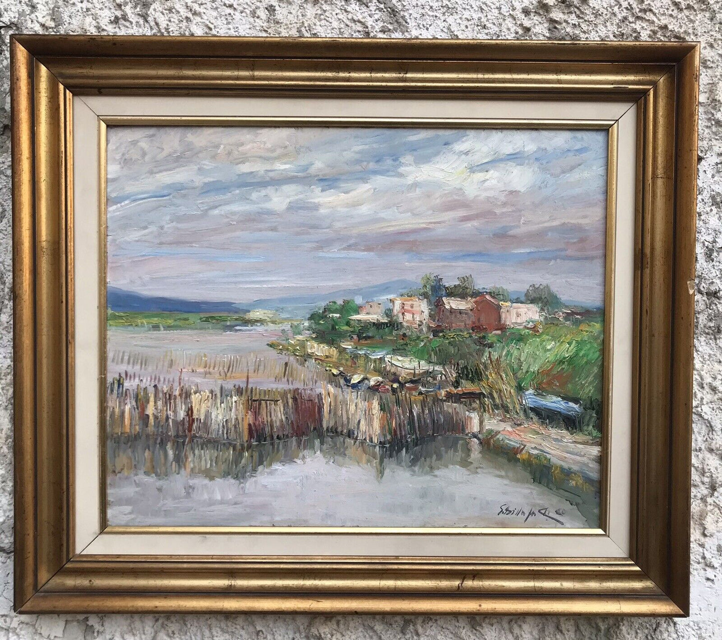 Quadro vintage -Lago Patria- dipinto a olio