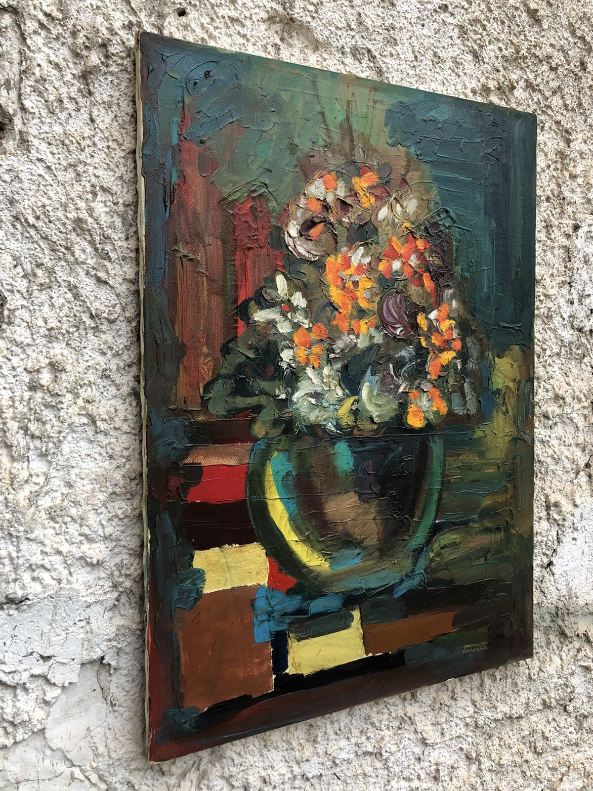 Quadro vintage -Vaso Con Fiori- dipinto a olio su tela