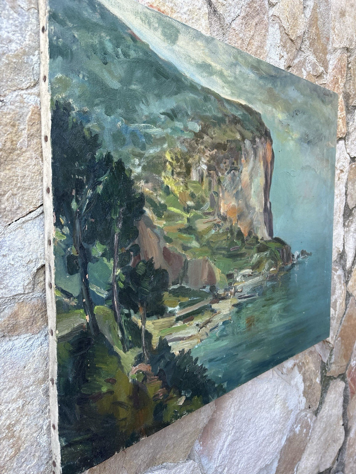 Quadro -Scogliera Con Marina- dipinto a olio su tela