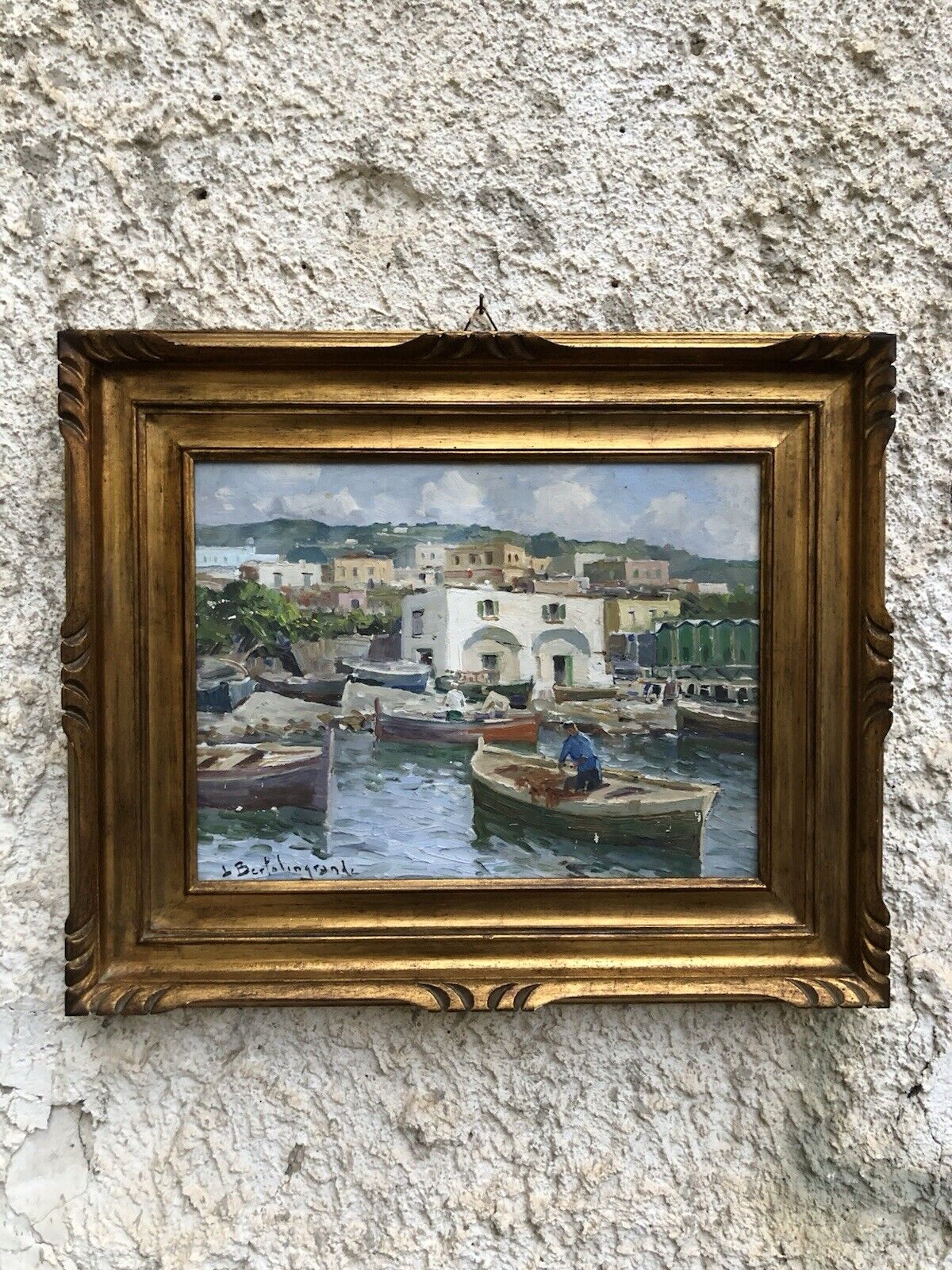 Quadro -Marina Con Barche- dipinto a olio