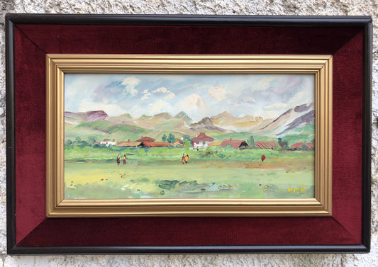 Quadro vintage -Paesaggio Alpino- dipinto a olio su tavoletta